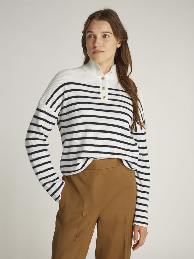 Tommy Hilfiger GOLD BUTTON POLO LS SWEATER Ivory petal/dark night navy stp