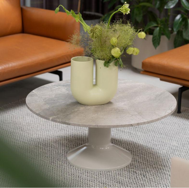 Muuto Midst bijzettafel Ø90 zwart onderstel, grijs marmer
