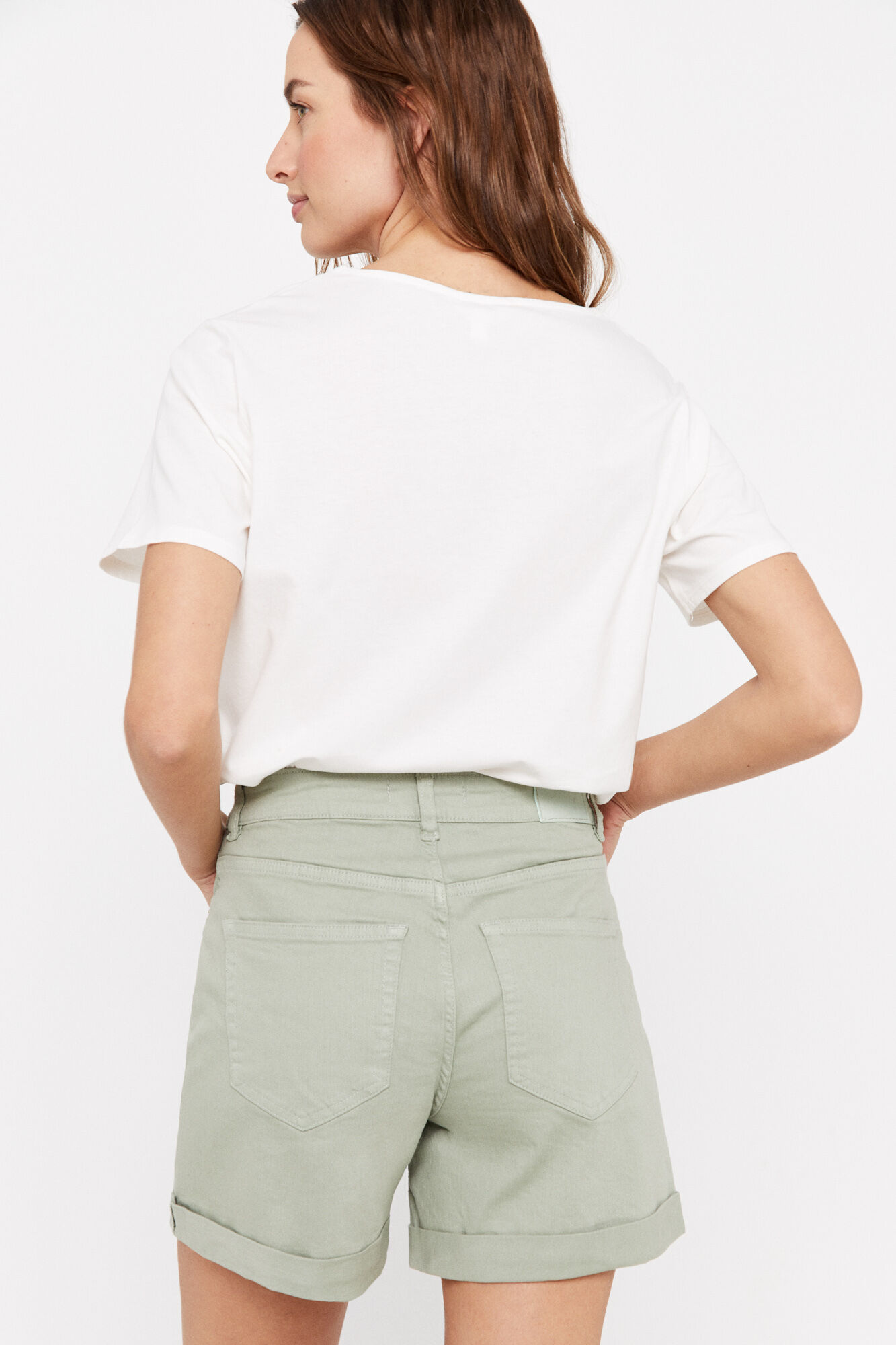 Calções de ganga com 5 bolsos - Verde