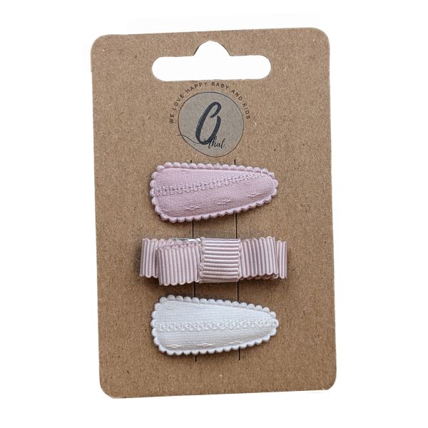 Ootje kadootje Spring Haarclip - Dusty Roze / Strik / Ivoor – 3 stuks