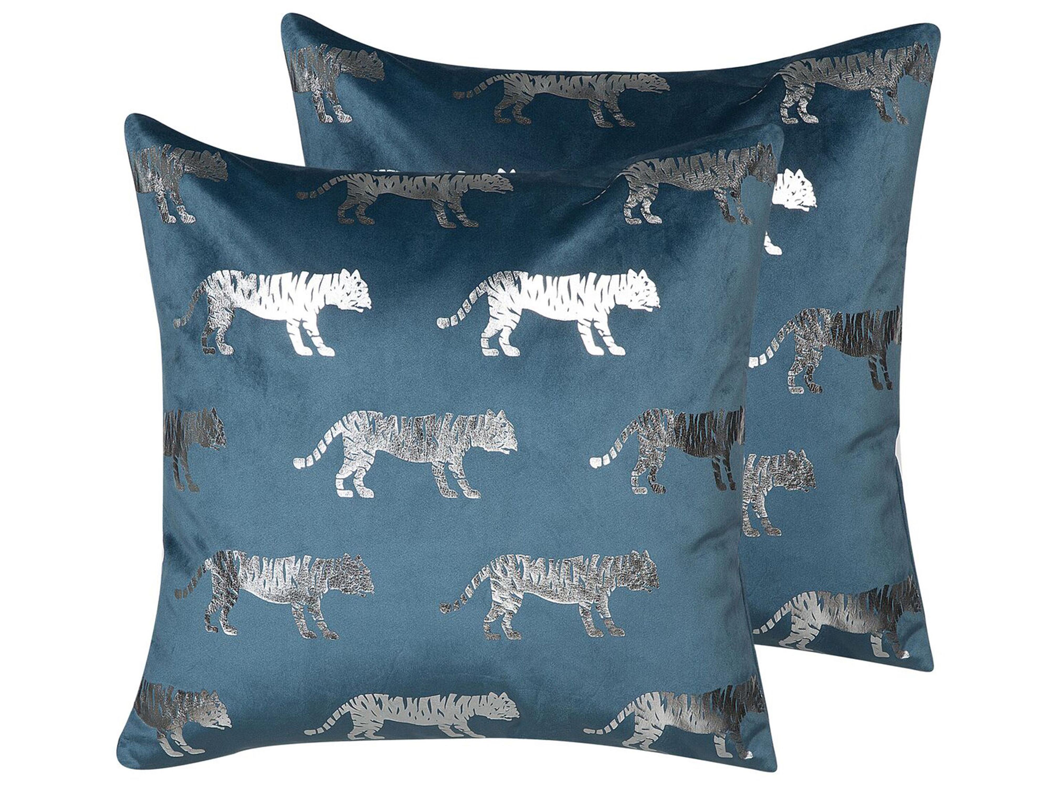 Set van 2 sierkussens BLUEBELL Fluweel 45 x 45 cm Blauw dierenprint