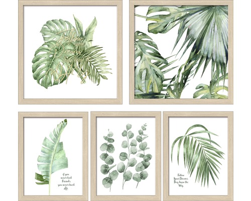 Ingelijste foto Groene Plantencollage 5-delige set 57x47 cm