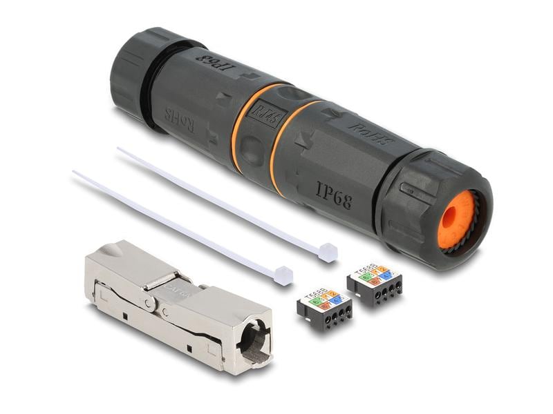 Delock Kupplung LSA – LSA, Cat.6A, IP68, Schwarz 1 Stück Delock Kabelverbinder LSA zu LSA Cat.6A IP68 wasserfest schwarz