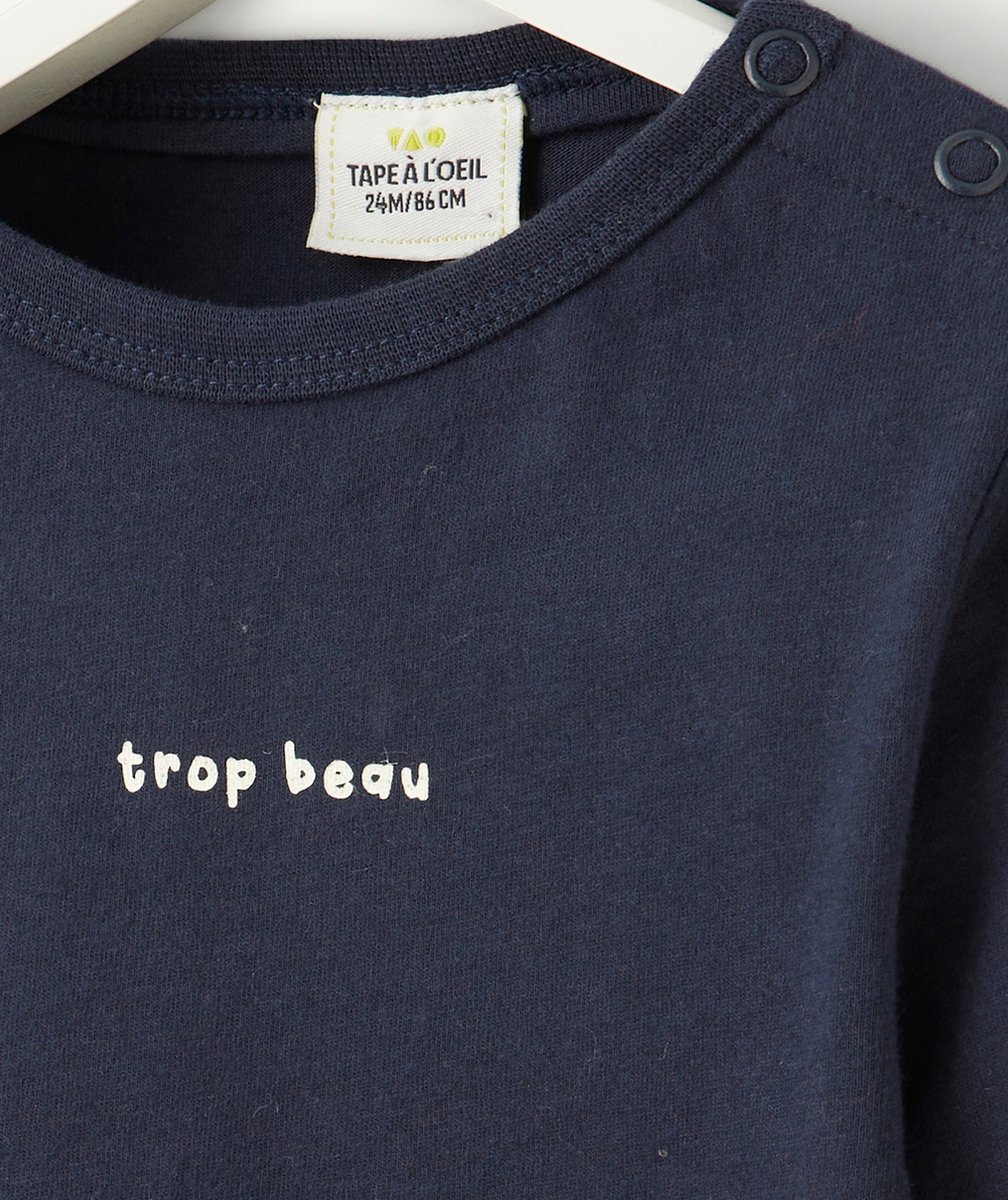 T-SHIRT BÉBÉ GARÇON BLEU MARINE EN COTON BIO ET MESSAGE BLANC