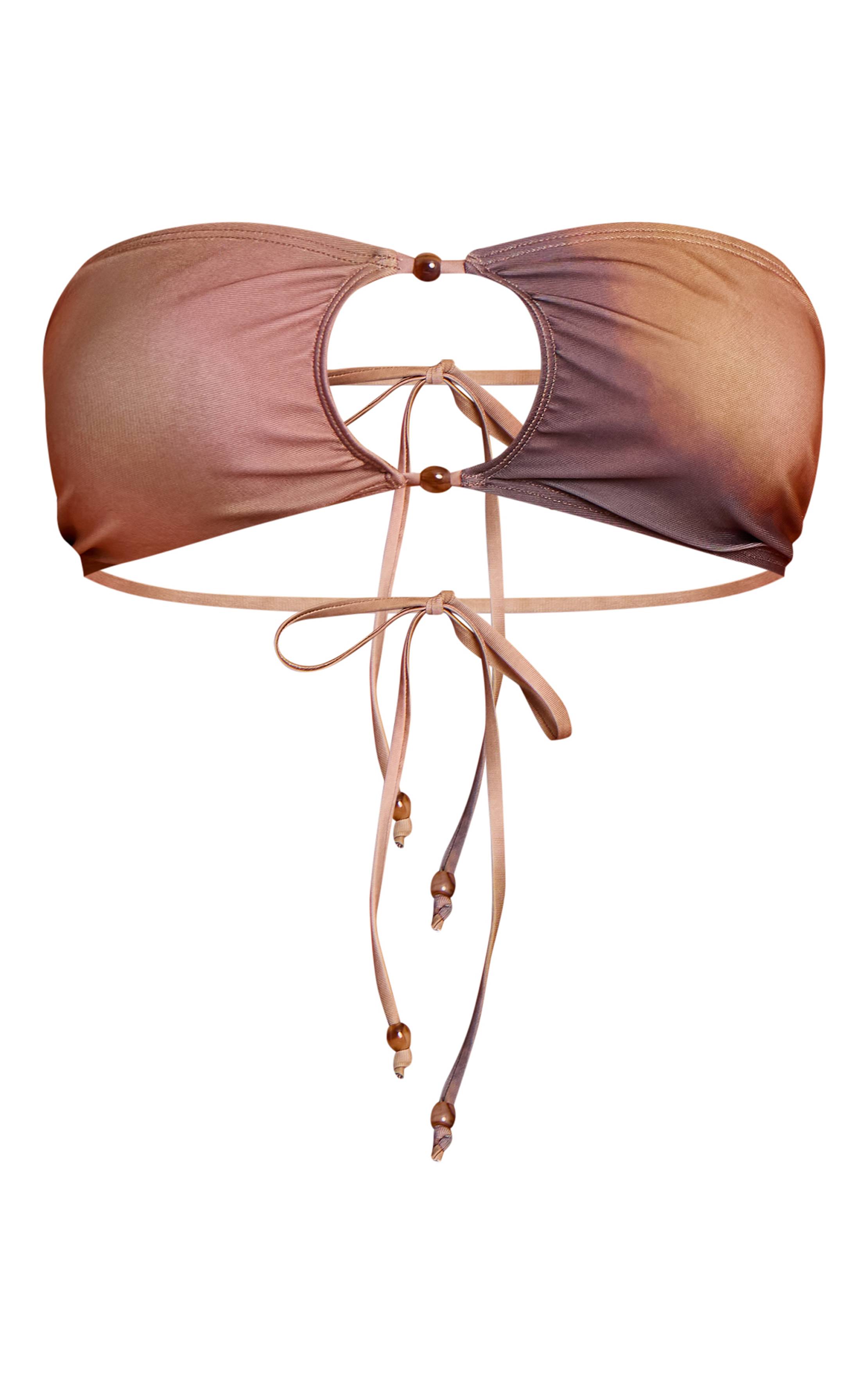 Multicolore Haut De Bikini Bandeau À Imprimé Flou Et Bordure Perlée