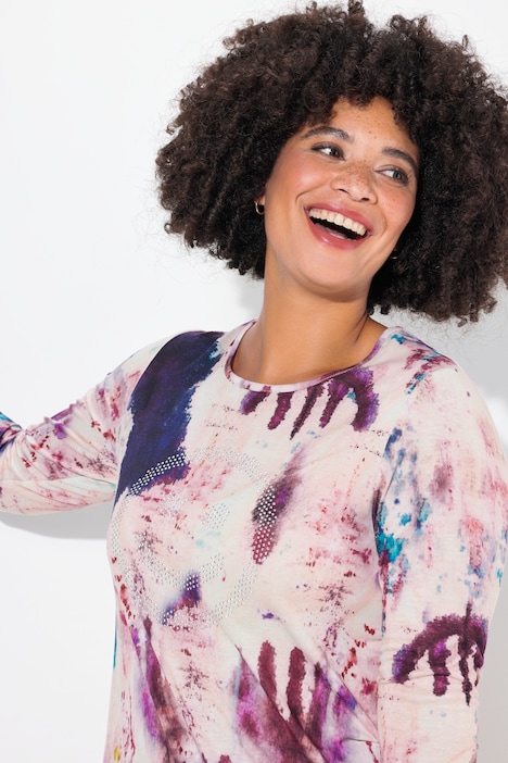 T-Shirt, Straight Fit, Smiley, Batik-Muster