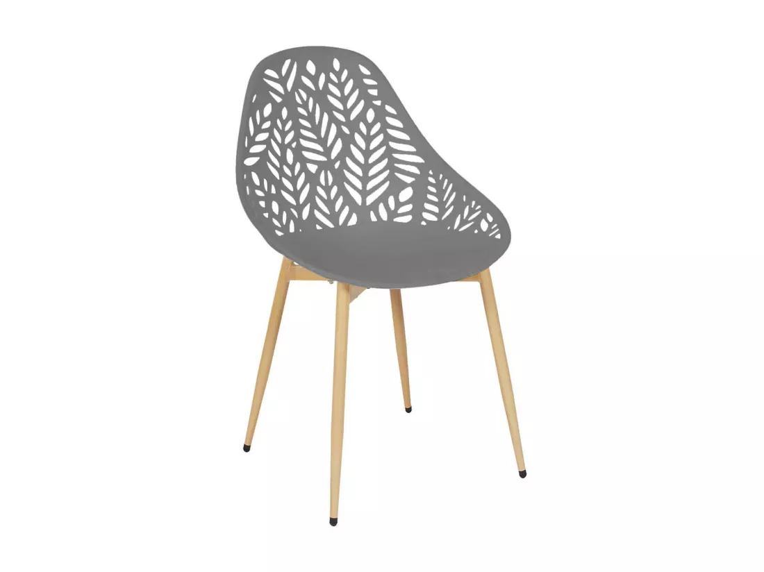 SAYA - Lot de 4 Chaises de Jardin Coque Plastique Ajourée Gris Pieds Métal