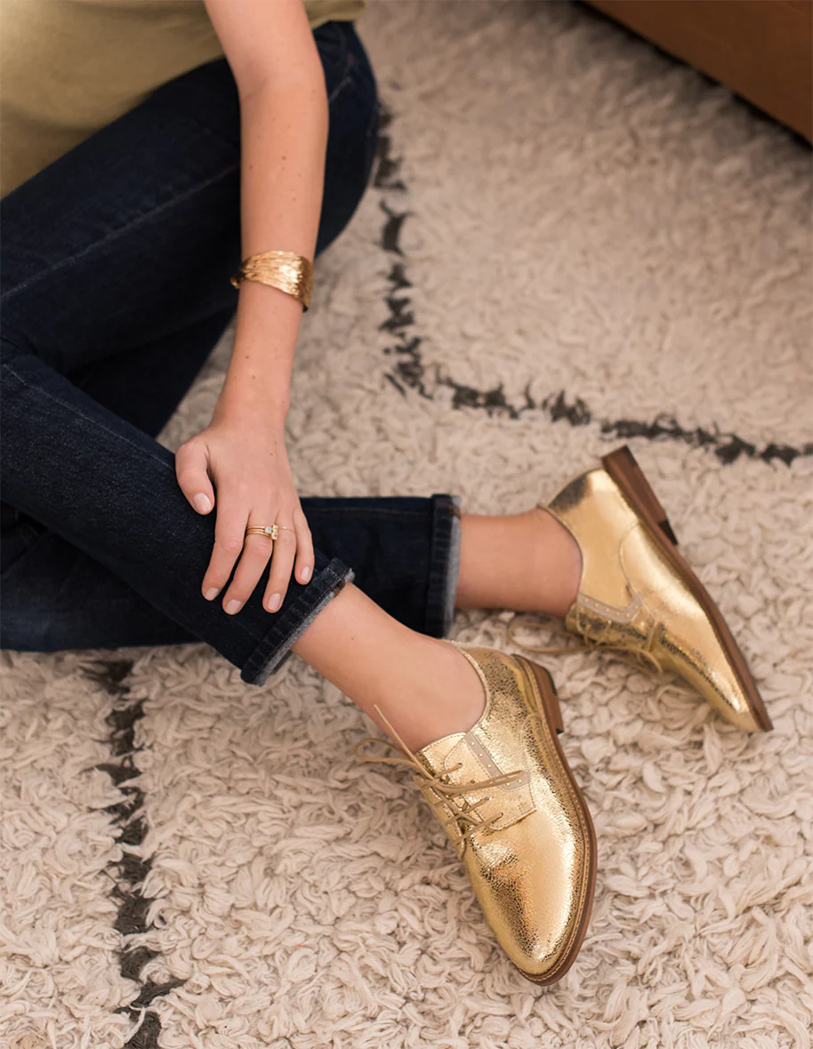 Derbies Laurette AH20 - Cuir Craquelé Doré