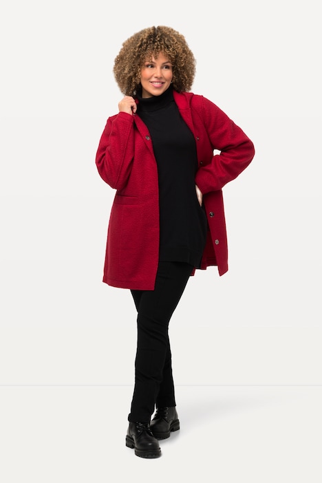 Curly-Wool-Jacke, Kapuze, feine Struktur, leicht