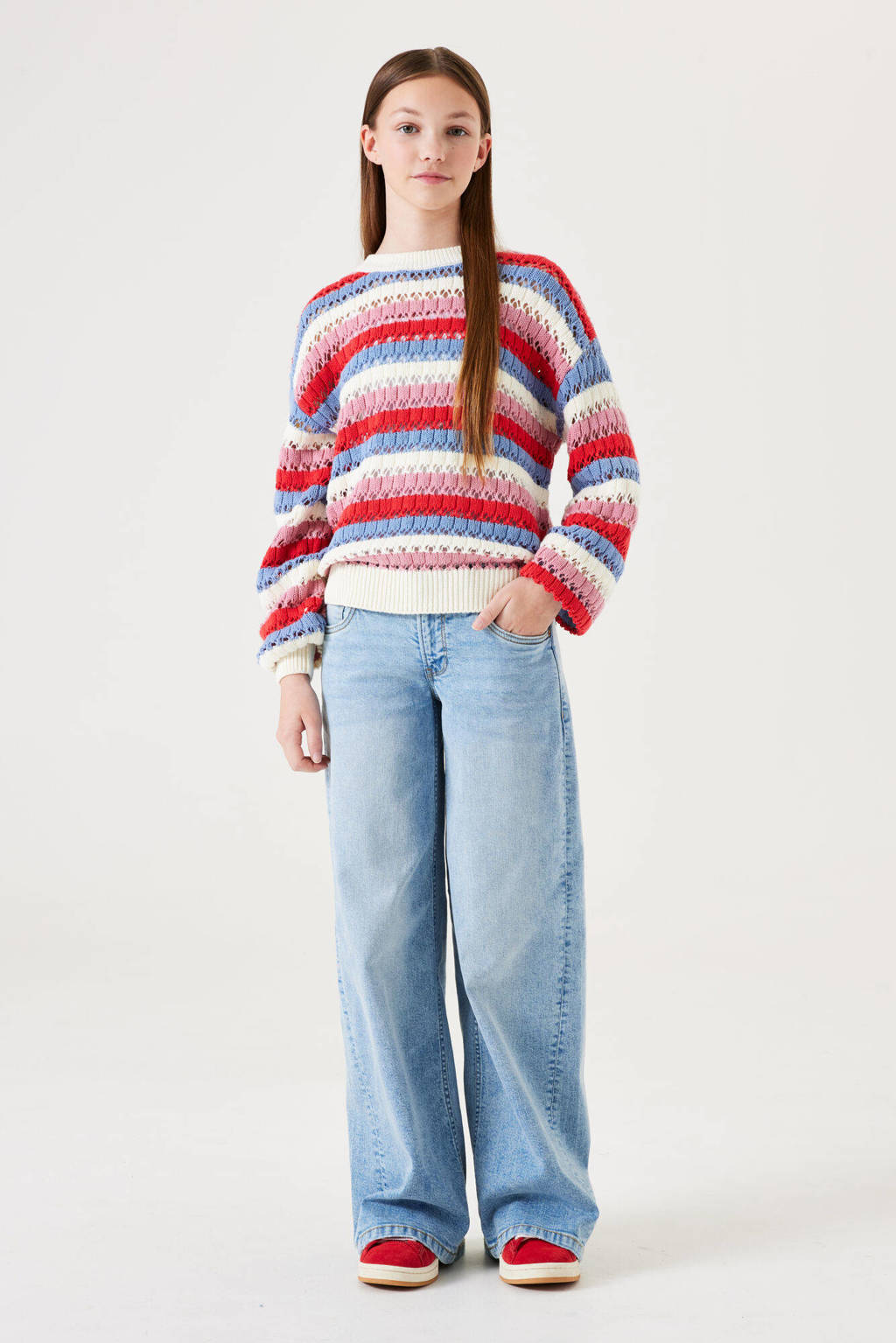 Garcia gestreepte sweater wit/blauw/roze