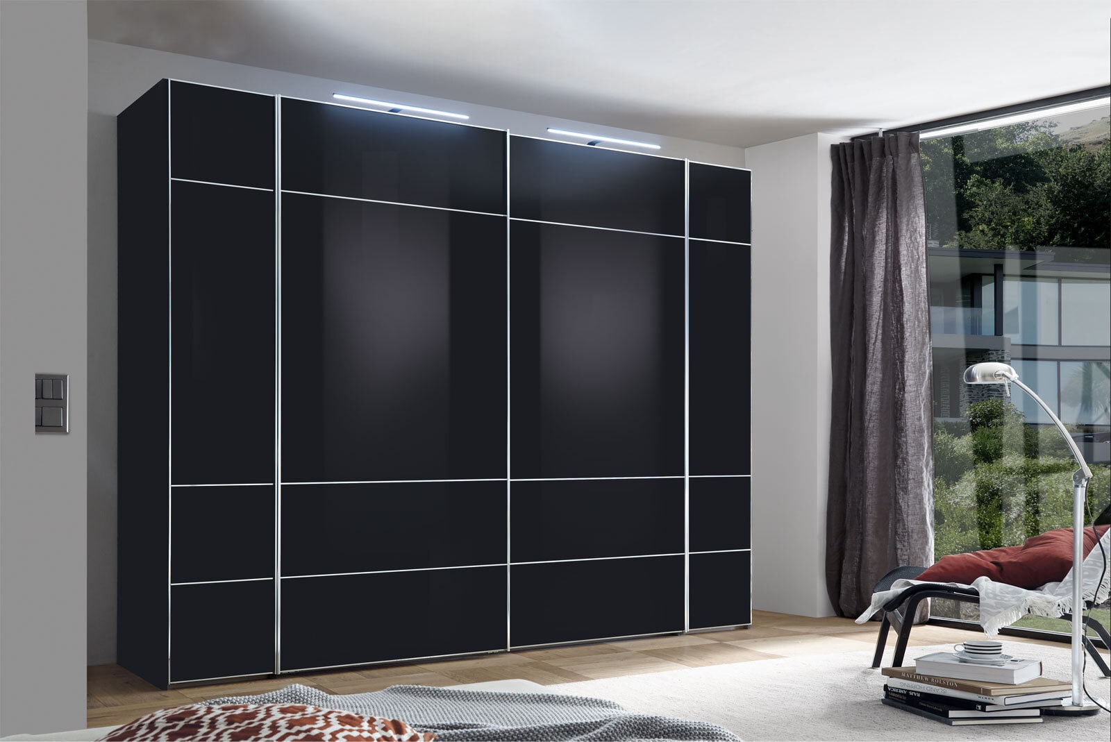 STAUD Kleiderschrank STUDIOLINE 280 x 222 cm Vulkan/ Anthrazitglas