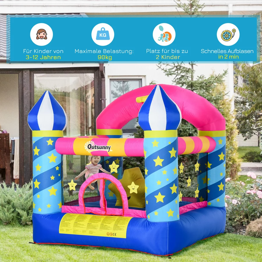 Outsunny Kinderhüpfburg im Schloss- und Sternen Design bunt