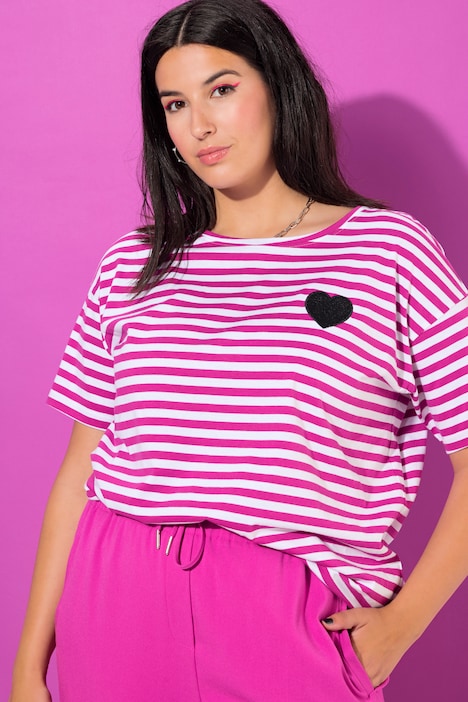 Ringelshirt, oversized, Halbarm, Herz Patch