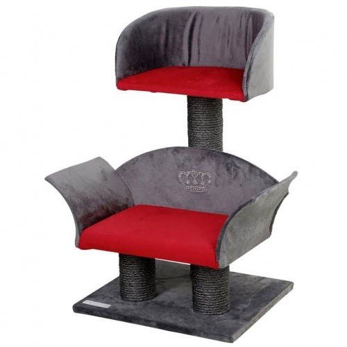 Arranhador de luxo para gatos Kerbl Lounge, cinza e vermelho