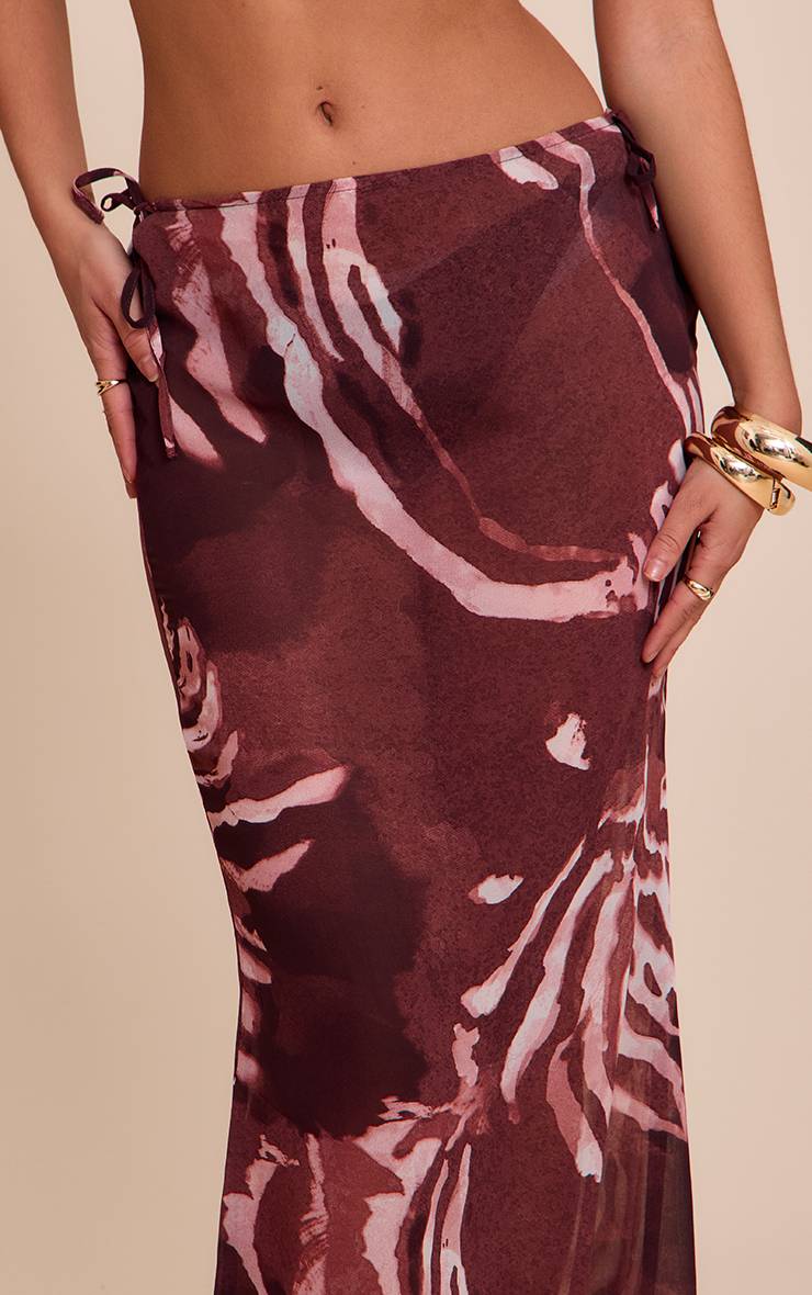 Marron Jupe Longue Taille Basse Transparente À Imprimé Rayé