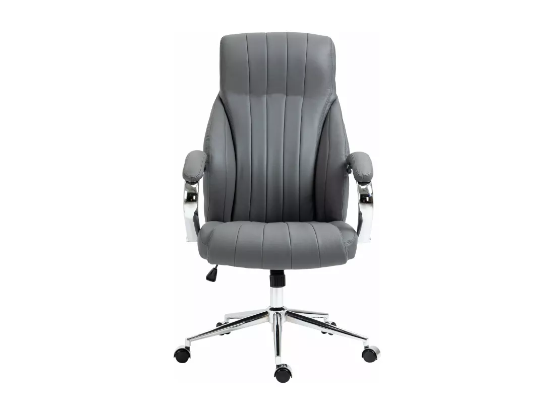Chaise de bureau - Véritable cuir & Métal chromé - Gris - Wigan