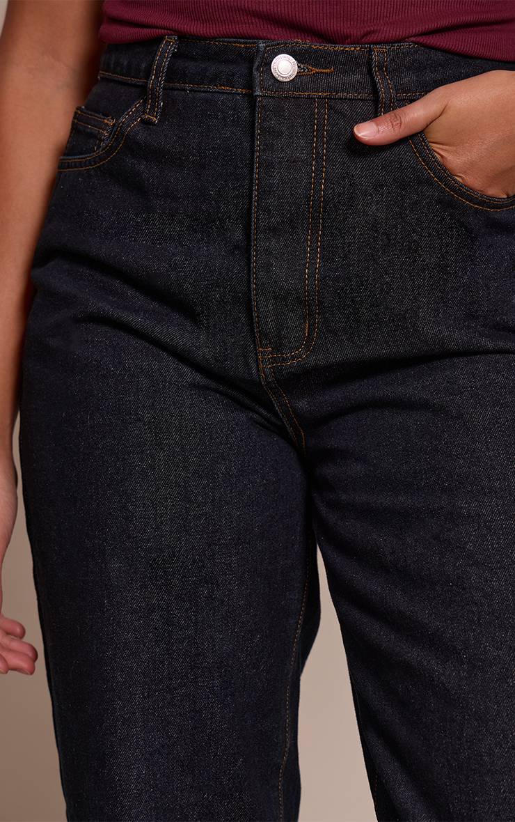 Bleu Indigo Foncé Jean Mom Taille Haute Coupe Longue