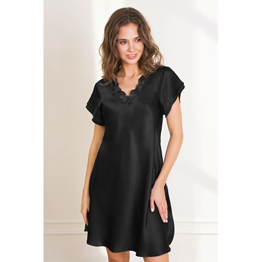 Lady Avenue Pure Silk Natkjole, Black, L