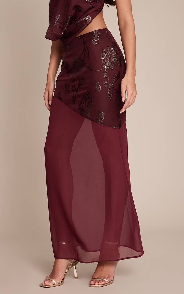 Rouge Vin Ensemble Maxi Taille Basse En Mousseline À Paillettes Florales