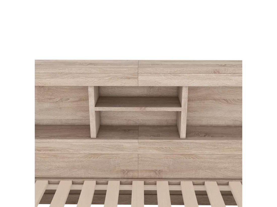 Lit banquette 140x200cm avec un lit gigogne 90x190cm - chevet de rangment avec LED et prises - Natruel