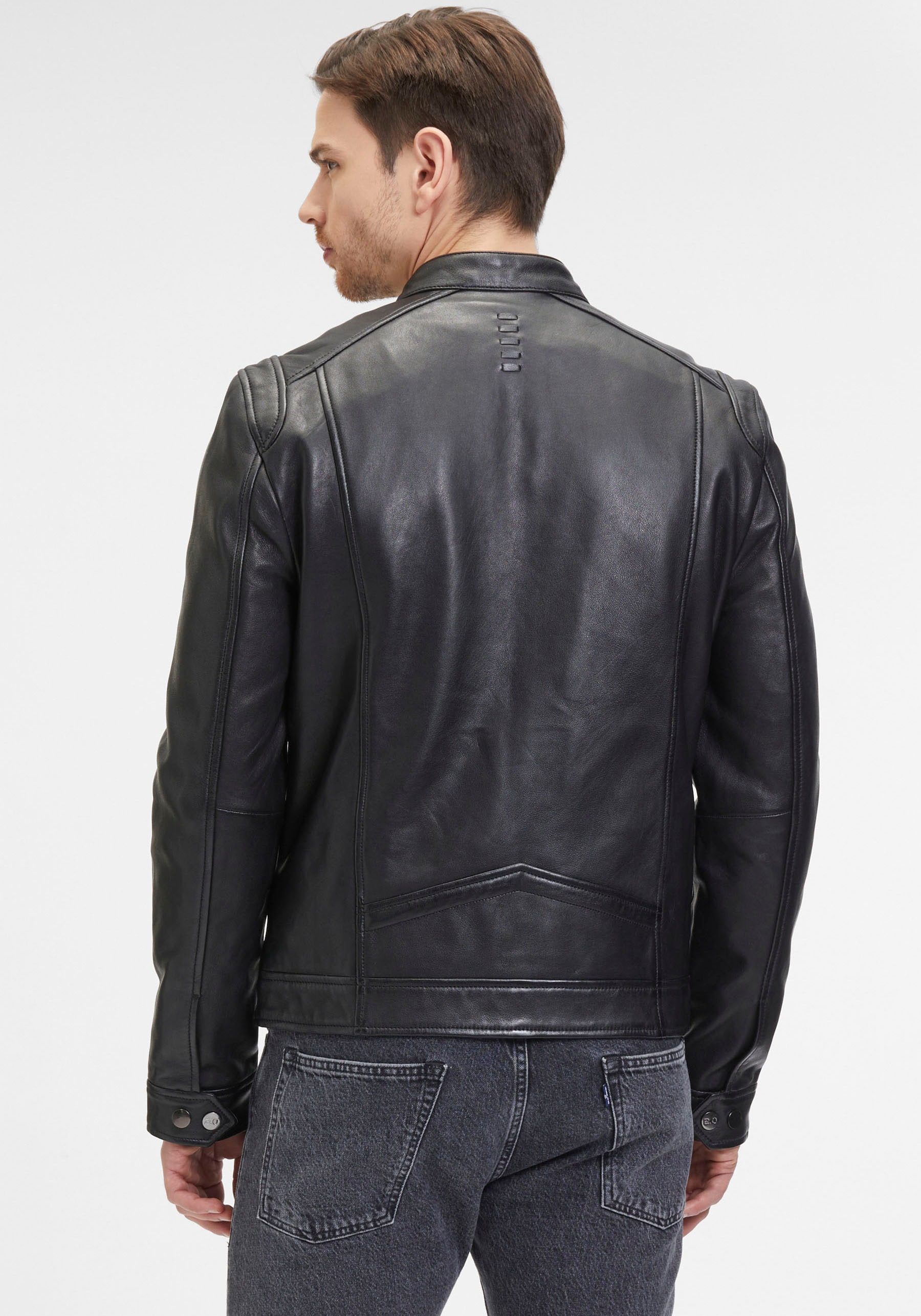 Mauritius Lederjacke »G2MOccer SF« mit Reissvershcluss, Ziernähte, Stehkragen