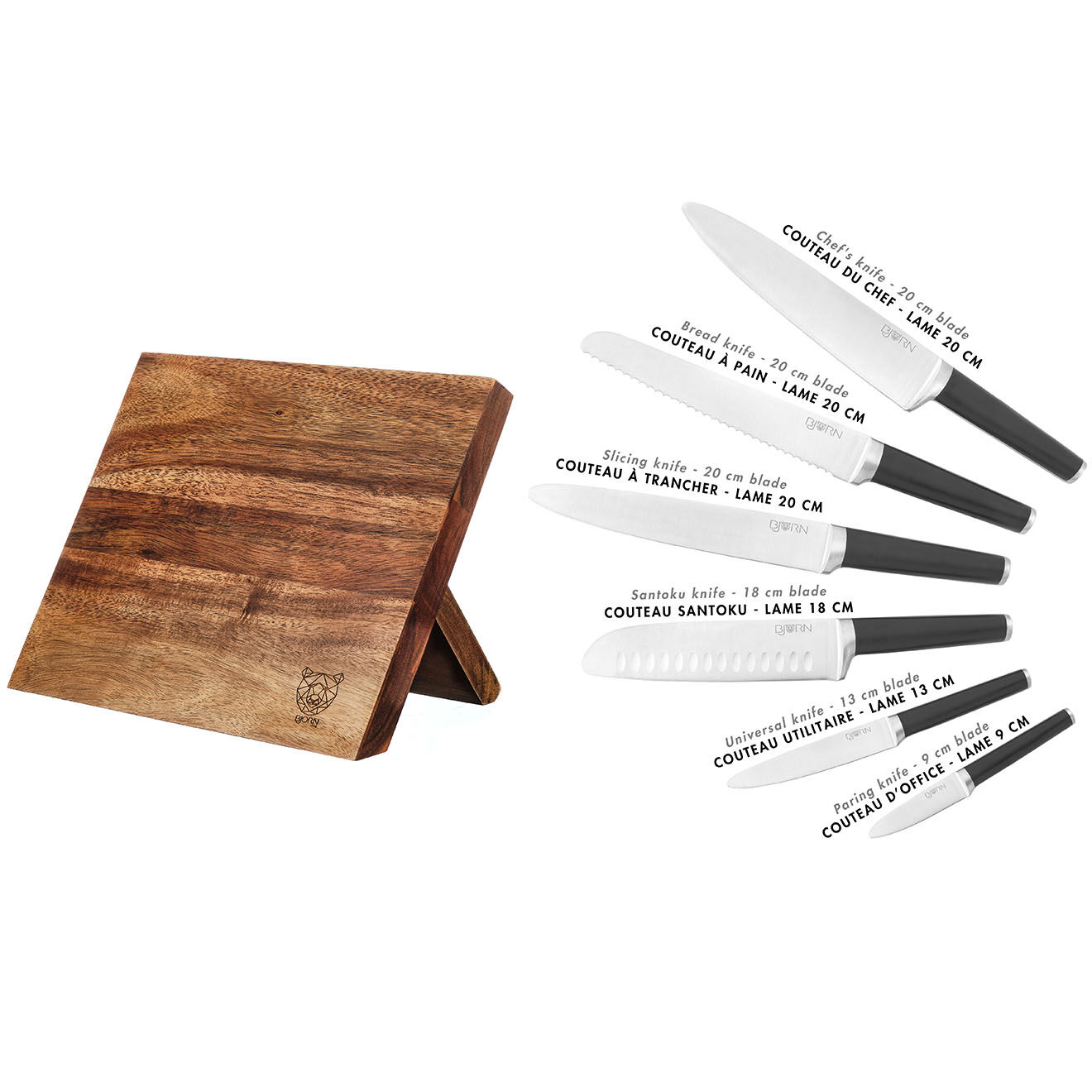 Bjorn Bloc avec couteaux de cuisine Jona Rauma inox mat- 7 pièces