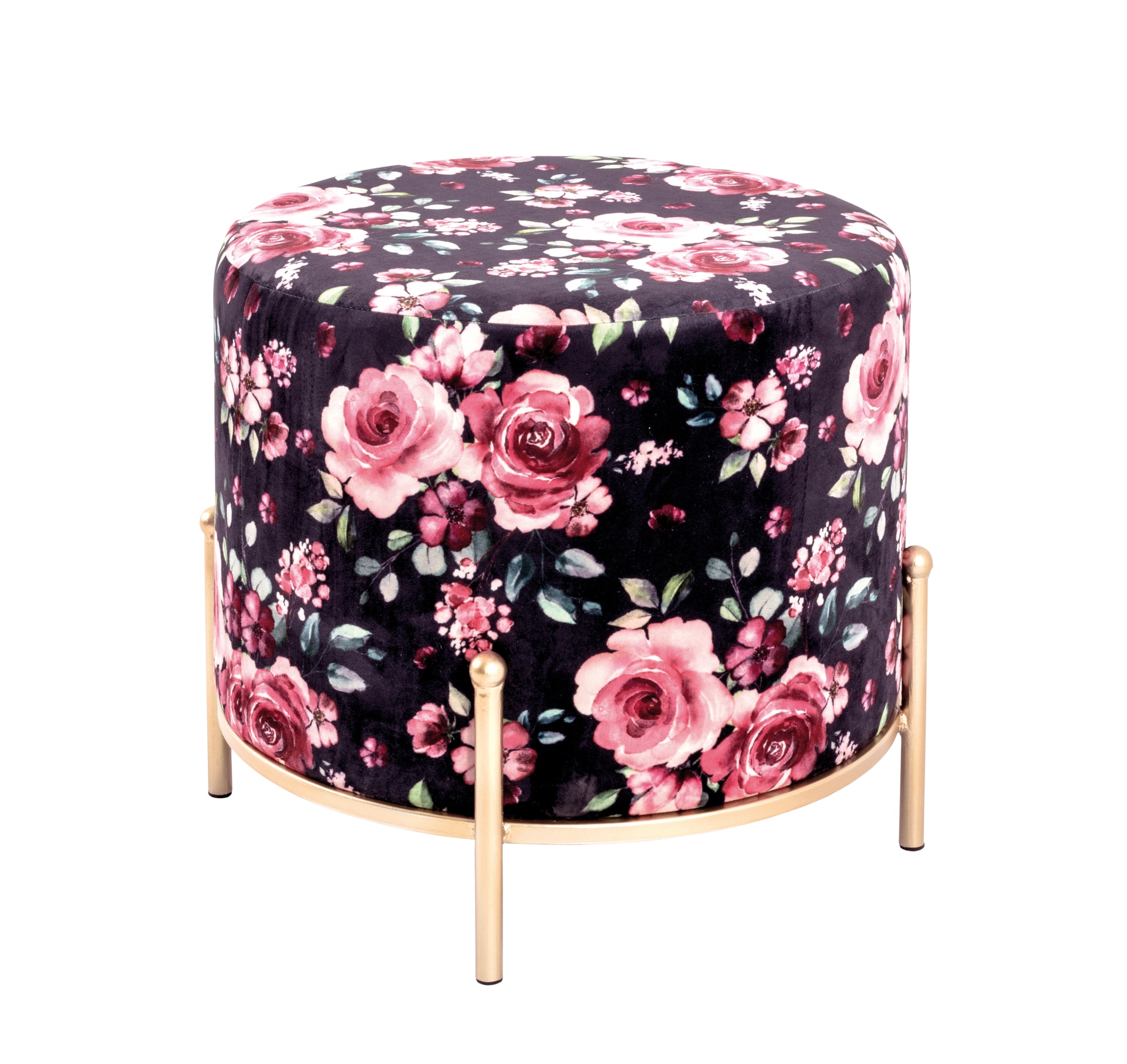 Hocker rund 48 cm Goldfarbig/ Blau Blumenmuster