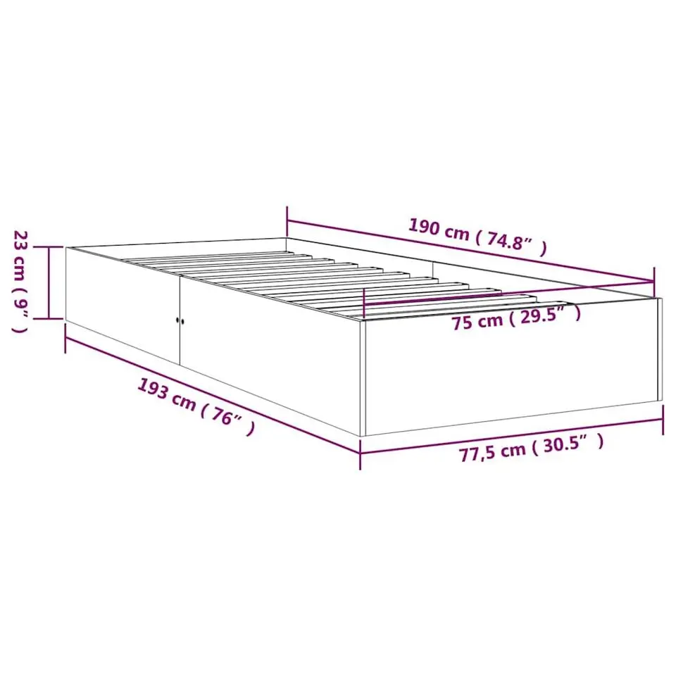 vidaXL - Bed frame met lattenbodem - Naturel - Massief hout - 75x190 cm