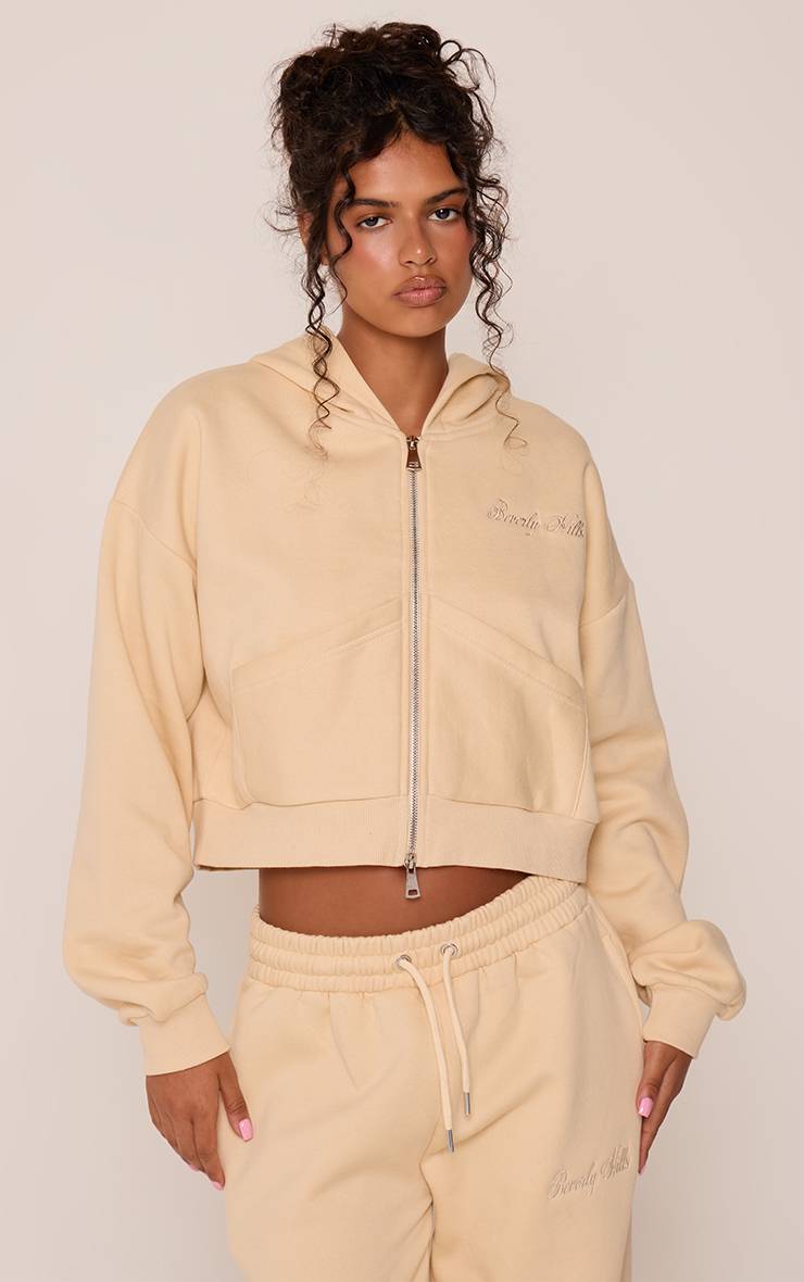 Butter Cream Sweat À Casynthétiqueche Brodé Beverly Hills Double Zip