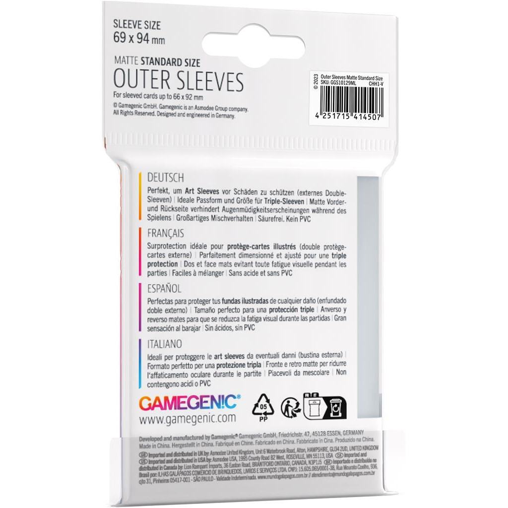 Gamegenic - 50 Outer Sleeves Matte : Standard Size