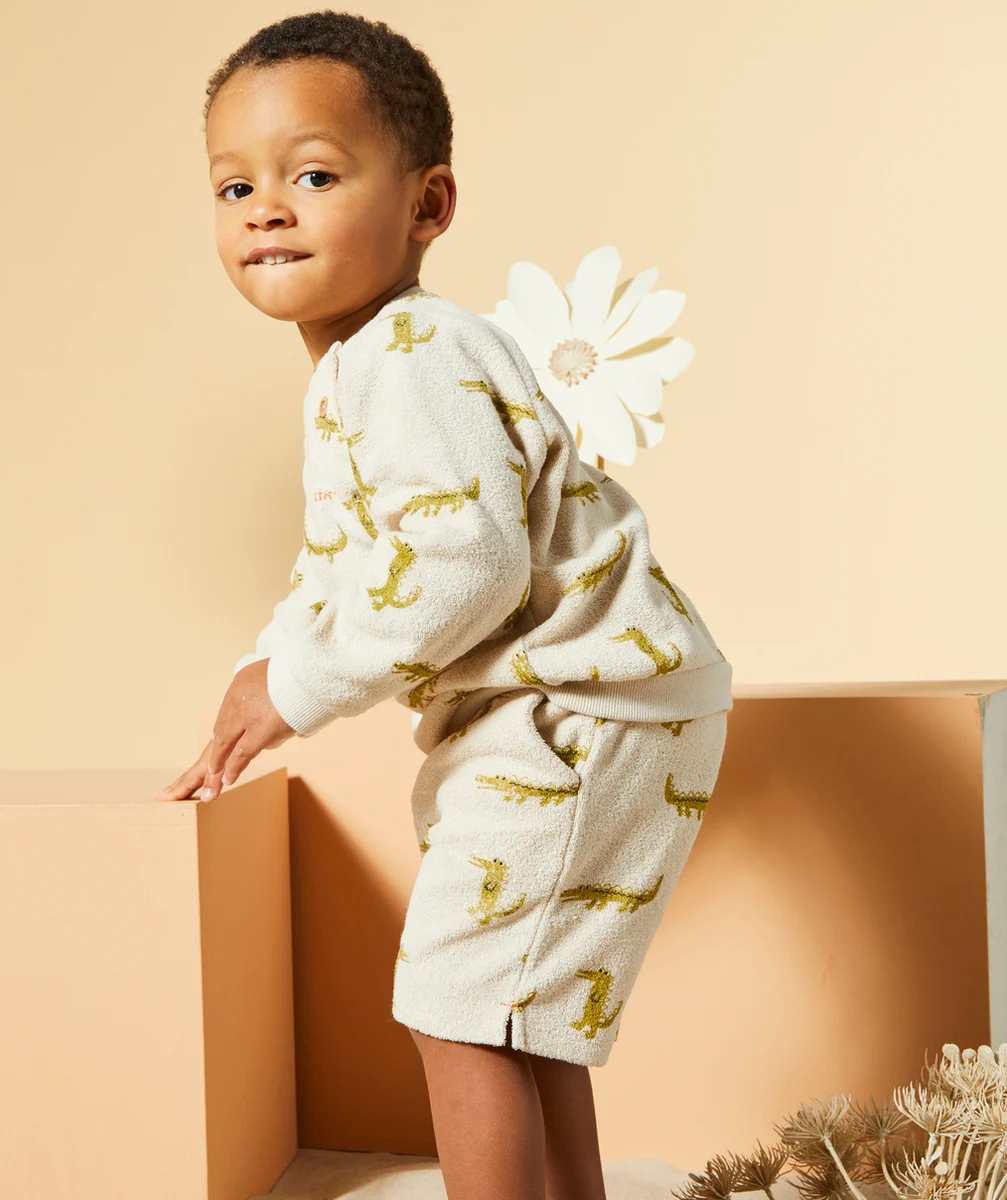 BERMUDA BÉBÉ GARÇON MATIÈRE ÉPONGE EN FIBRES RECYCLÉES IMPRIMÉ CROCO