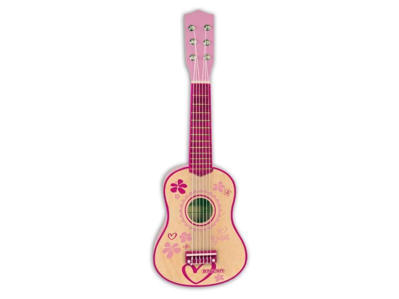Bontempi Musikinstrument Holz-Gitarre 55 cm Pink Stickers Mit fröhlichem Mädchenprint