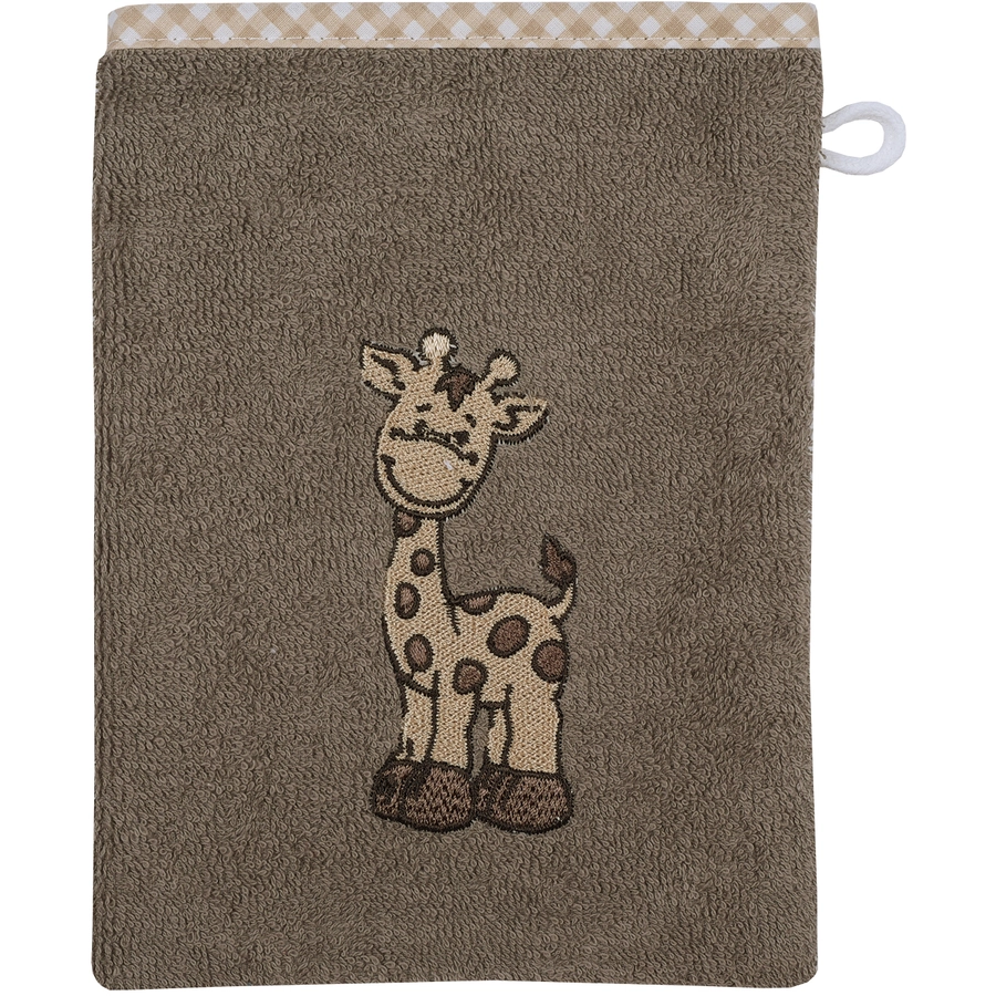 WÖRNER SÜDFROTTIER Set Kapuzenbadetuch und Waschhandschuh Giraffe hellbraun 80 x 80 cm