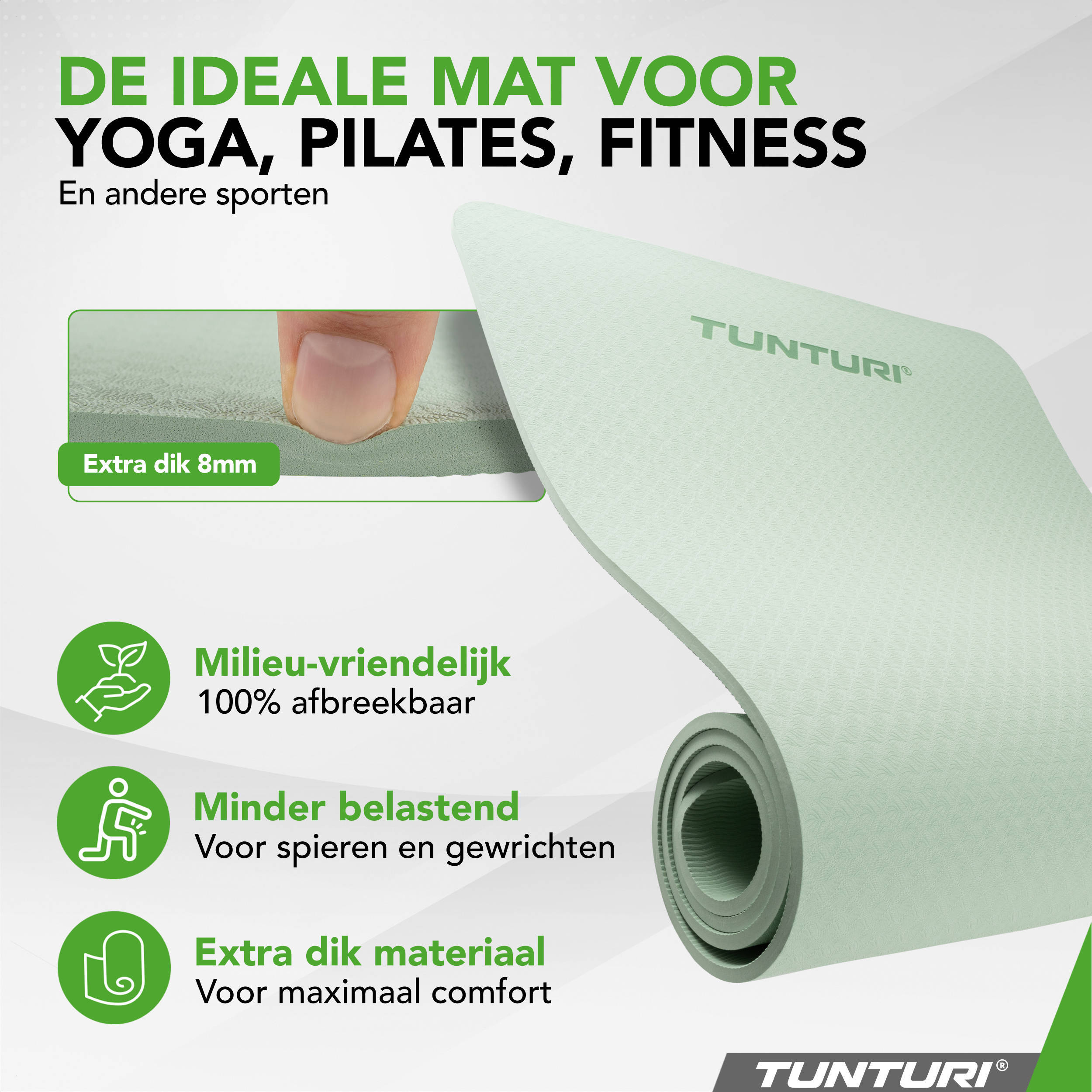 Tunturi yogamat 8mm lichtgroen