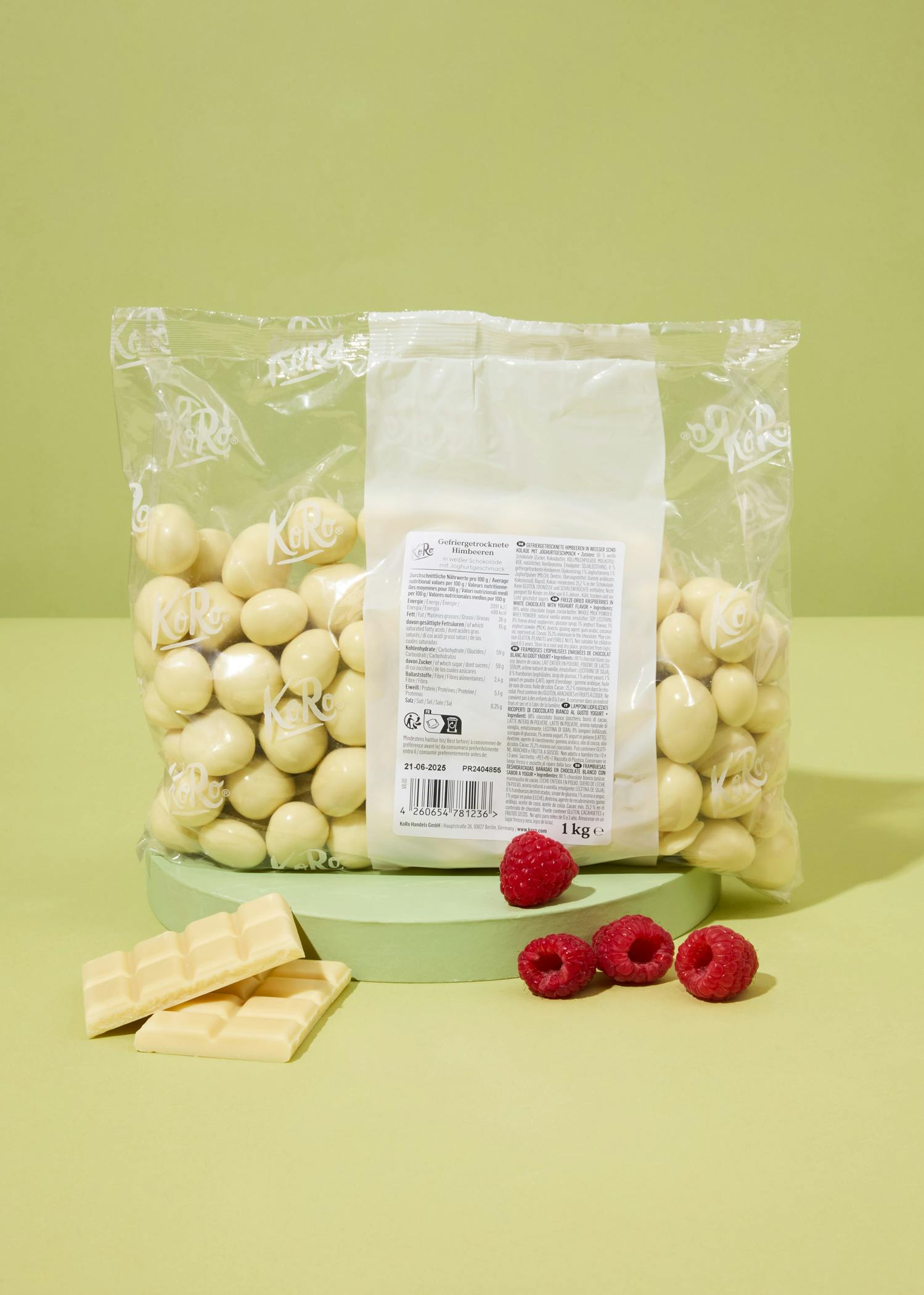 Gefriergetrocknete Himbeeren in weißer Schokolade 1 kg