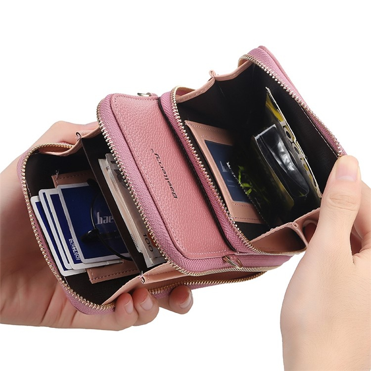 (17x11x4cm) Universal Handy Leder Umhängetasche Portemonnaie Fashion Crossbody Bag - Schwarz