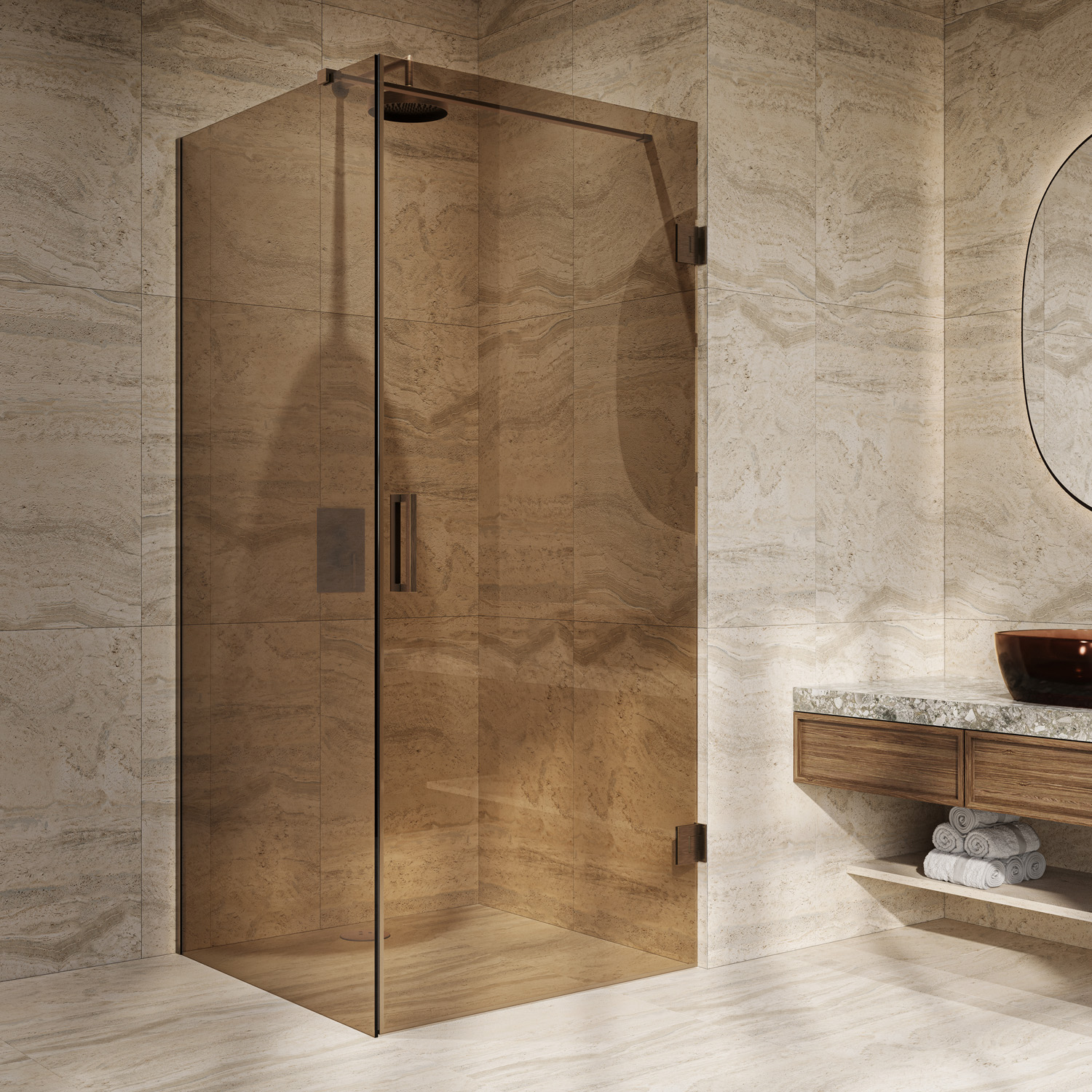 Saniclear Modern Antique brons glas douchecabine 80x90cm met 90cm deur anti-kalk verouderd messing