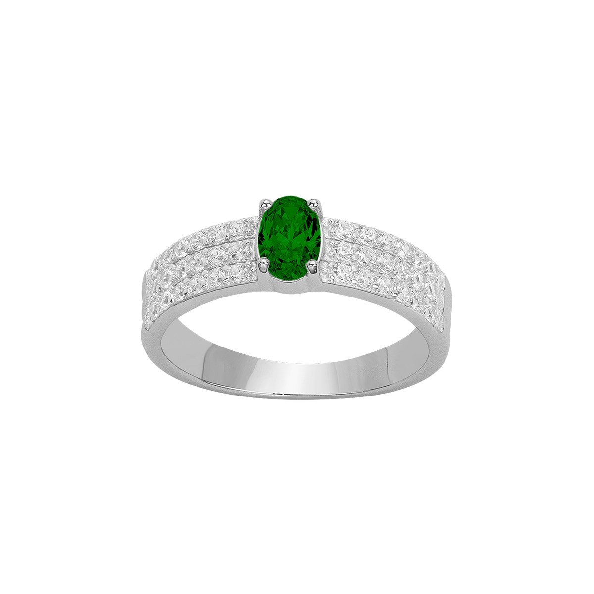 Bague de fiançailles en Argent avec oxyde de zirconium vert emeraude