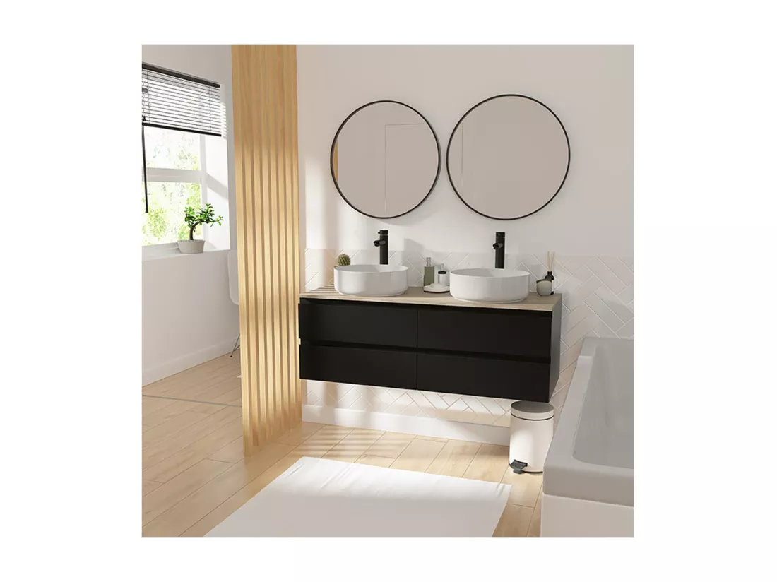 Meuble double vasque noir carbone 120 cm