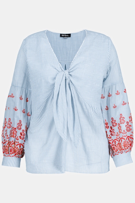 Bluse, Stickerei, A-Linie, V-Ausschnitt, Langarm