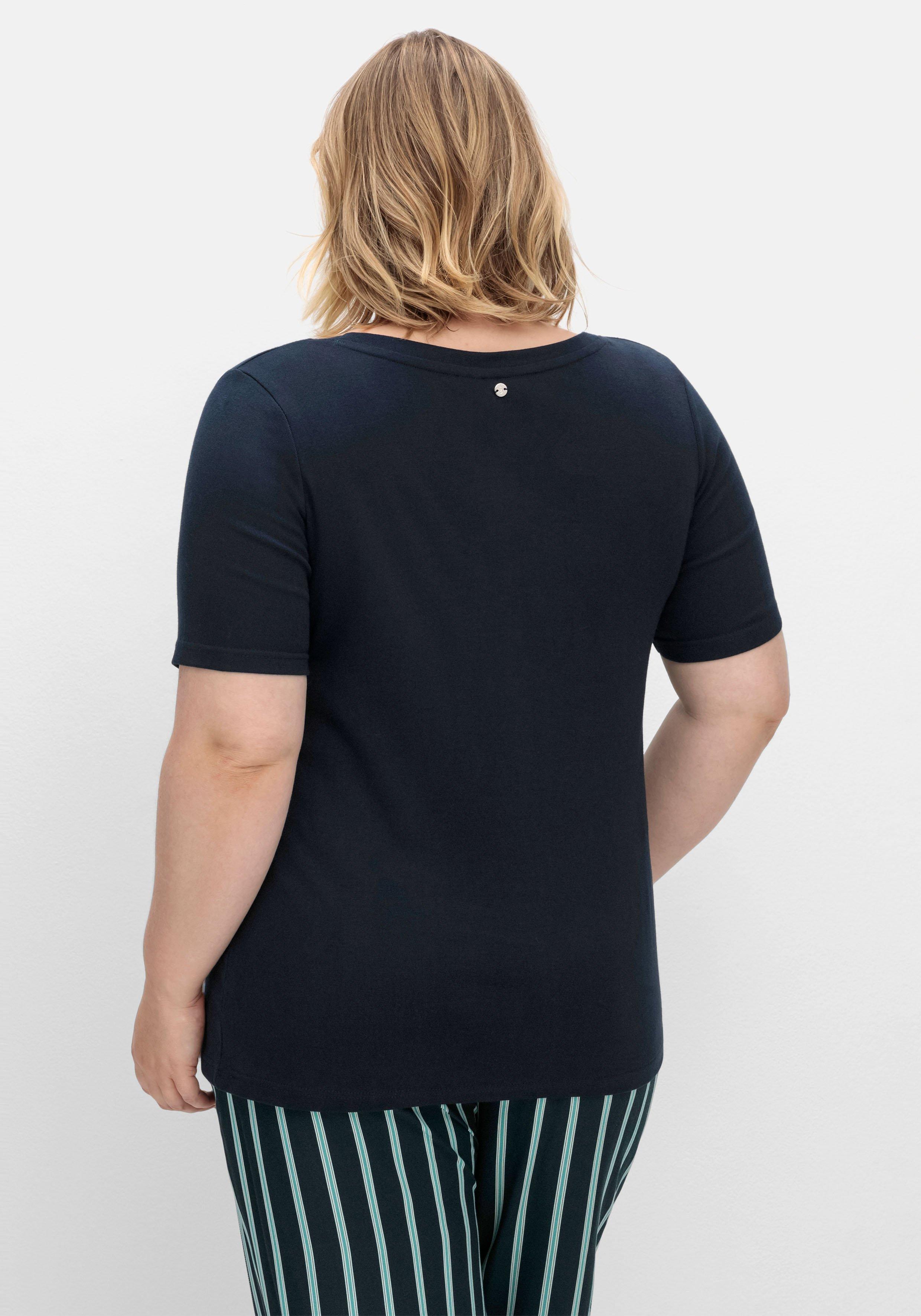 Fein geripptes T-Shirt mit Frontdruck