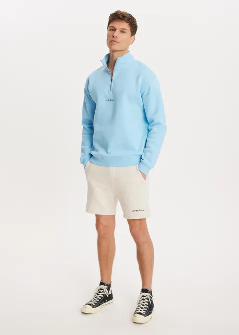 Brushed half zip sweater blauw (AQUA)