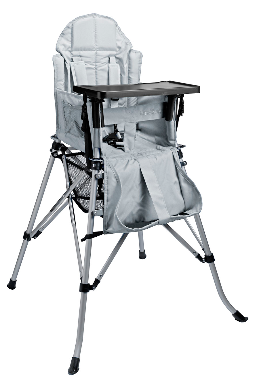 One2Stay Kinderhochstuhl faltbar mit abnehmbaren Esstisch silber