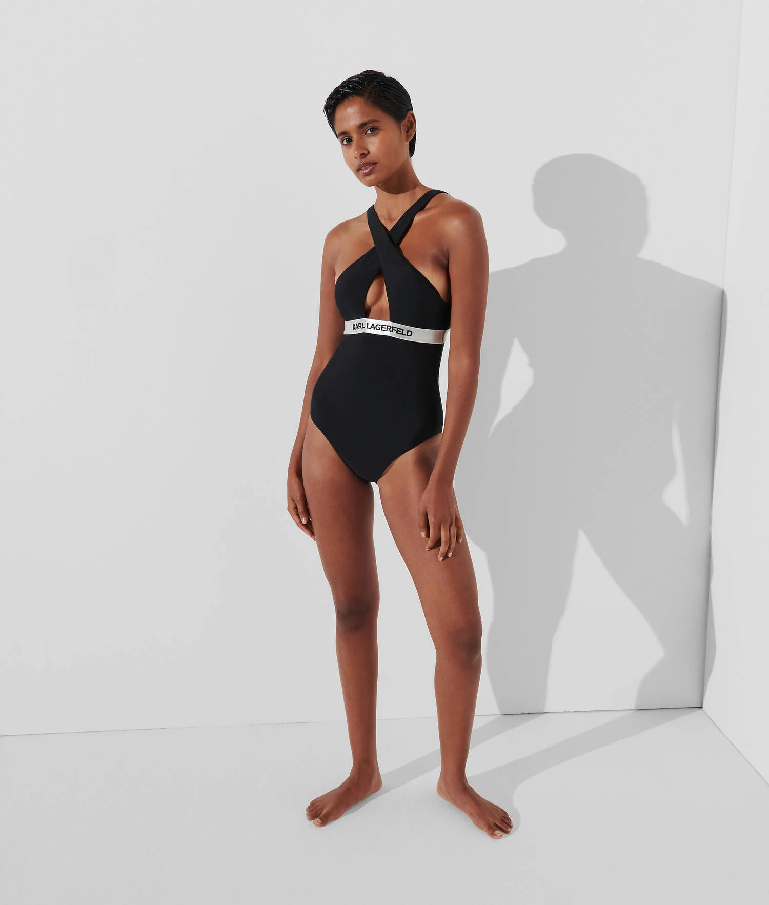 MAILLOT DE BAIN UNE PIÈCE À COL HALTER AVEC LOGO KARL