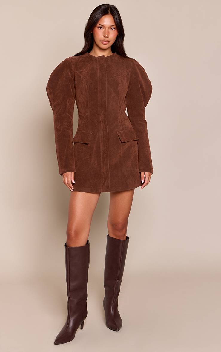 Chocolat Robe Blazer Zippée En Synthétique