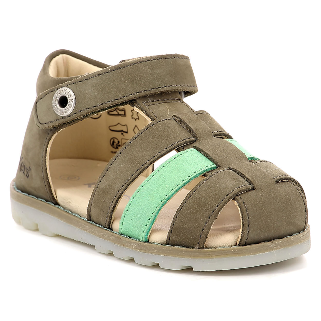 Kickers Sandales en Cuir Nonopi kaki/vert