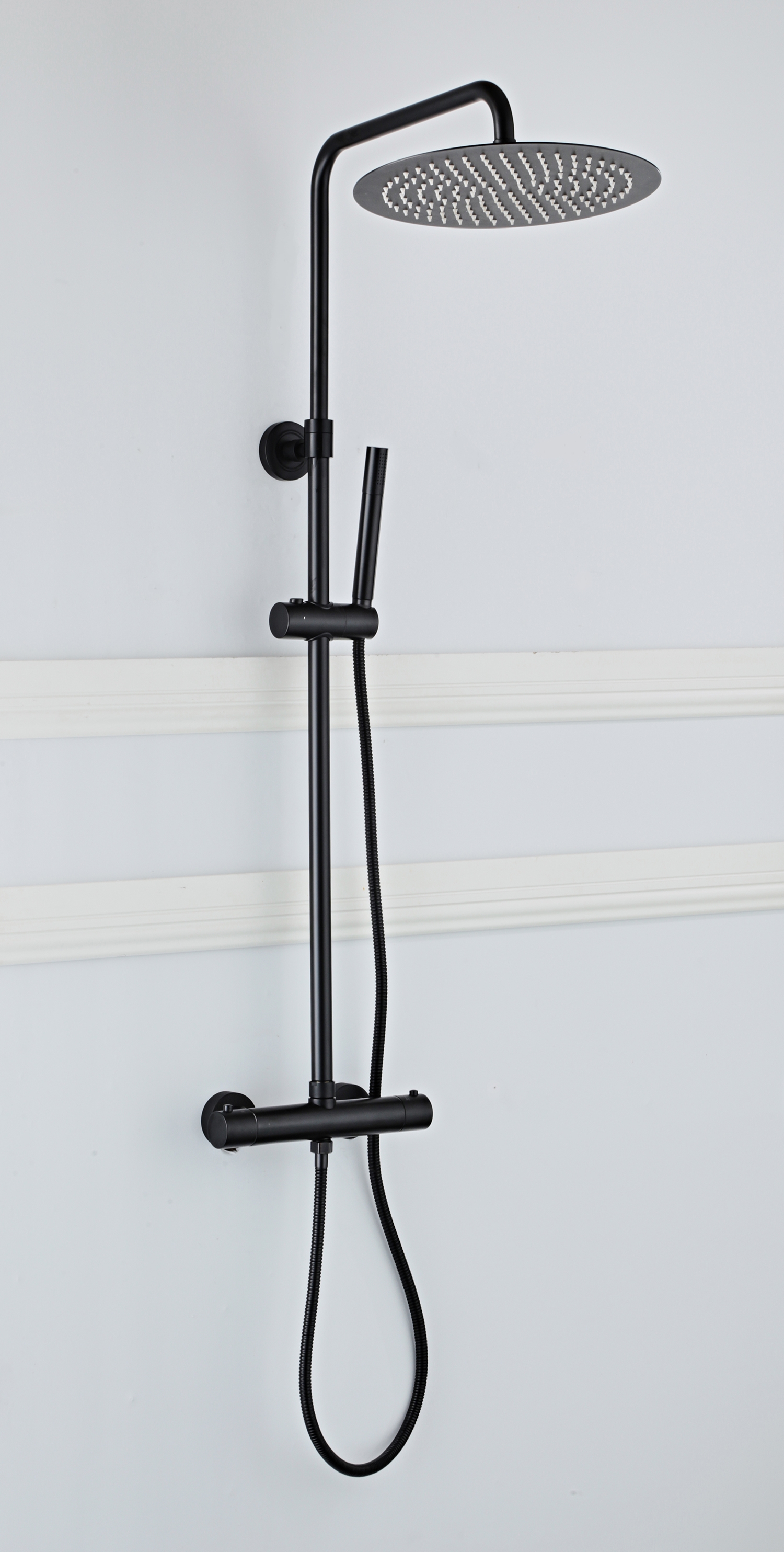 Saniclear Nero mat zwart opbouw regendouche 30cm met thermostaatkraan en staafhanddouche