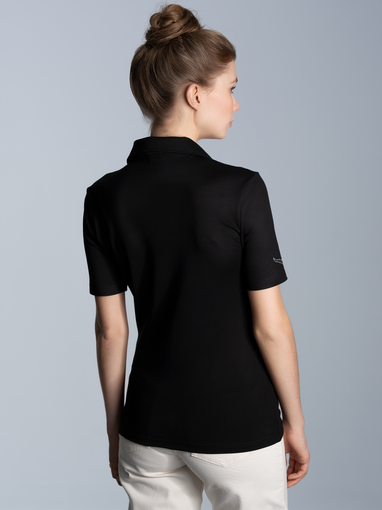 Slim Fit Poloshirt mit Kristallsteinen Schwarz