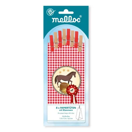 Melloc Pferde Papiertüten mit Holzklammern, 8er Packung