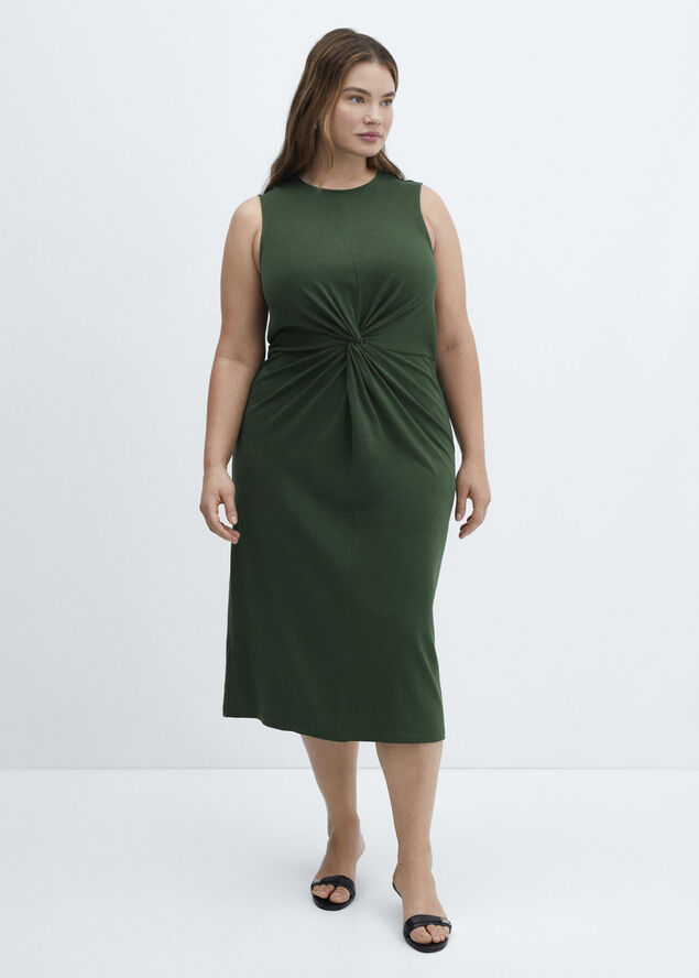 MANGO Midi-dress with draped detail Green
